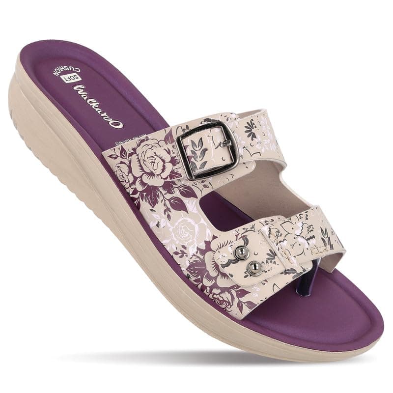 WALKAROO Slip-on Sandals for Women|Lightweight PU Wedge Sole, Comfortable Sandal|Walking, Shopping, Travel, Casual Wear Sandal-WLR74019-Plum