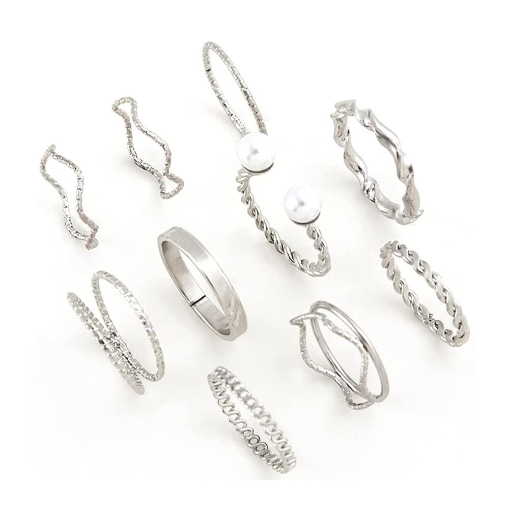 Shining Diva Fashion Latest Stylish Metal Boho Midi Finger Rings for Women and Girls - Set of 10 (14179r), Silver