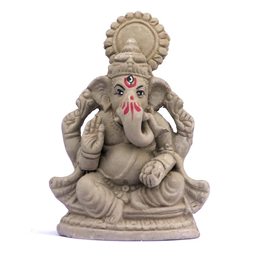 BS Natural 100% Eco Friendly Clay Ganesh Idol for Ganesh Chaturthi | Water Soluble | Ganesh chaturthi Idol | Clay Ganesha Idol (Height 4.5 inch)