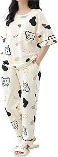LOUIS LUXE Womens Korean Night Dress || Full Pyjama Set ||Korean Nightsuit || Women Nightwear ||Round Neck Full Sleeve Nightsuit || Loungewear || Everyday Nightdress (ND-10)