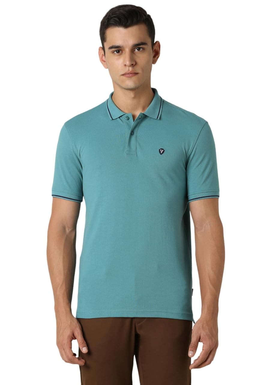 Van Heusen Men's Regular Fit Polo T-Shirt (VSKPWRGFR16516_Teal M)