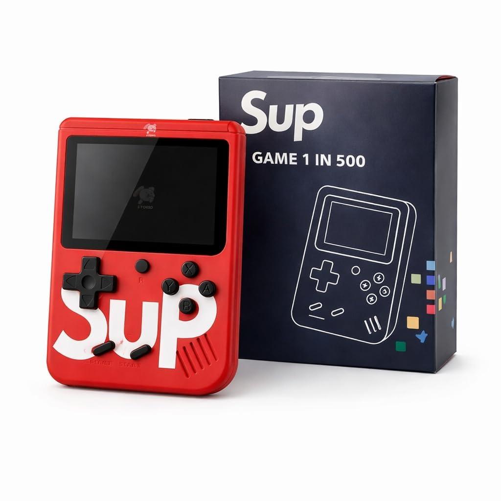 Sup Games Handheld Gaming Console with 3 Inch LCD Display, Rechargeable Portable Game Player, TV Output, USB Charging, Retro Style Video Game Console for Kids & Adults (Red)