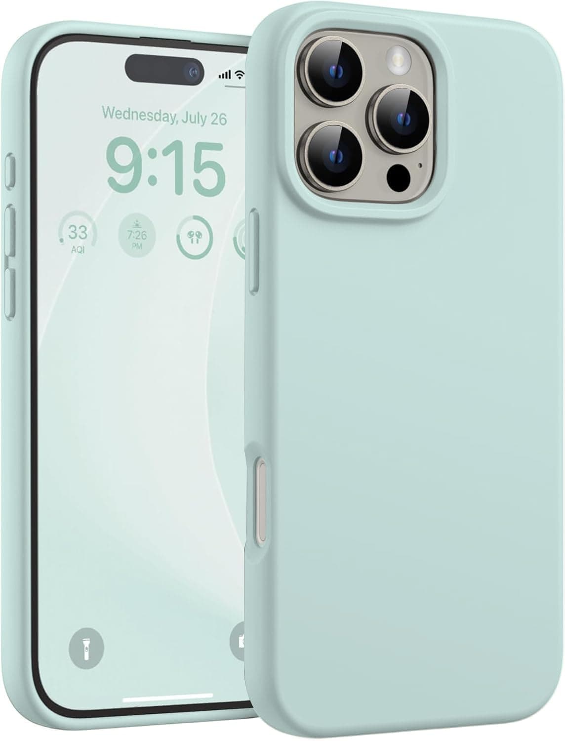 DIZORO Compatible for iPhone 16 Pro Case Slim Liquid Silicone 3 Layers Full Covered Soft Gel Rubber Phone Case Protective Cover 6.3 Inch - Mint
