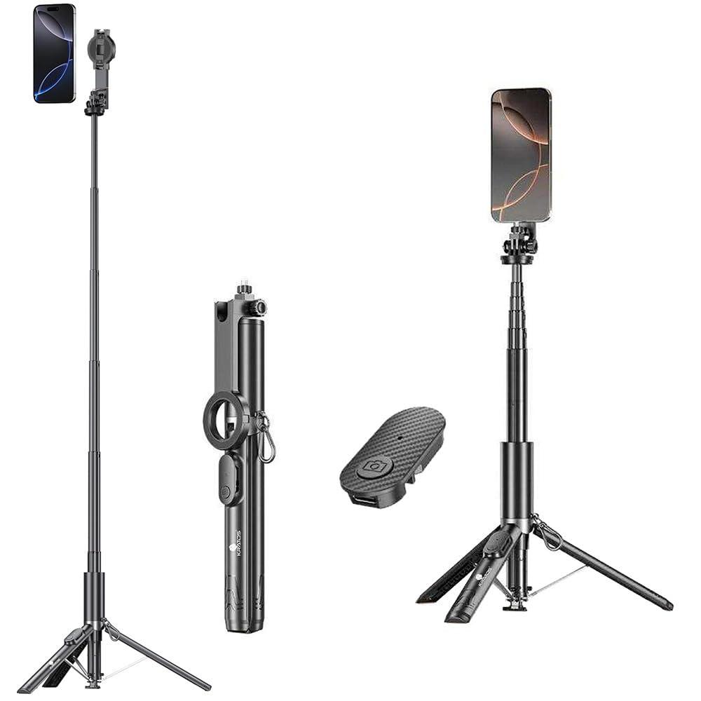 Kratos Permium 1.9 M / 75 Inch Auto Pop Up Aluminum Tripod, Magnetic Selfie Stick with 360° Rotation &1/4" Screw for Camera,Long Tripod Stand for Premium iPhone User for Photos & Videos