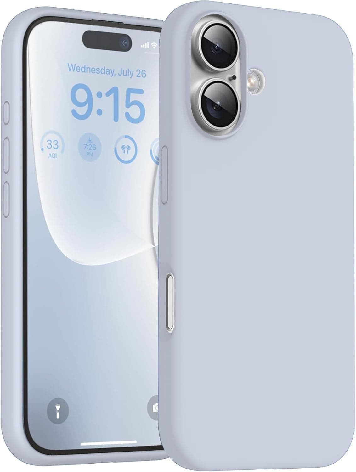 DIZORO Compatible For iPhone 16 Plus Case 6.7, Slim Liquid Silicone Case 3 Layers Full Covered Soft Gel Rubber Phone Case Protective Cover 6.7 Inch - Mist Blue