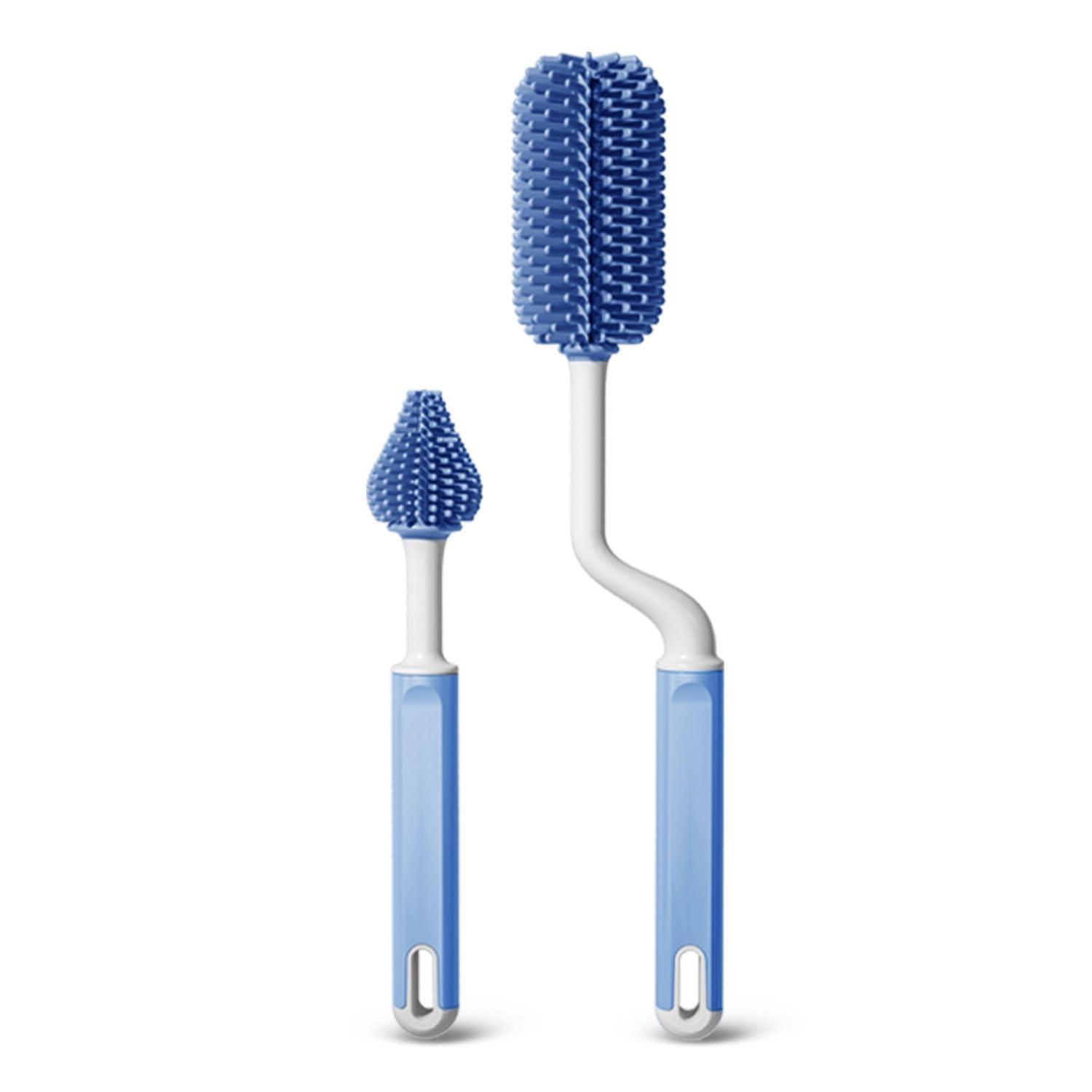 Mee Mee 360° Movable Silicone Bristle Bottle Cleaning Brush with Nipple Cleaner | Ergonomic Handle | Deep Cleaning for Narrow & Wide Neck Bottles | BPA Free | Blue