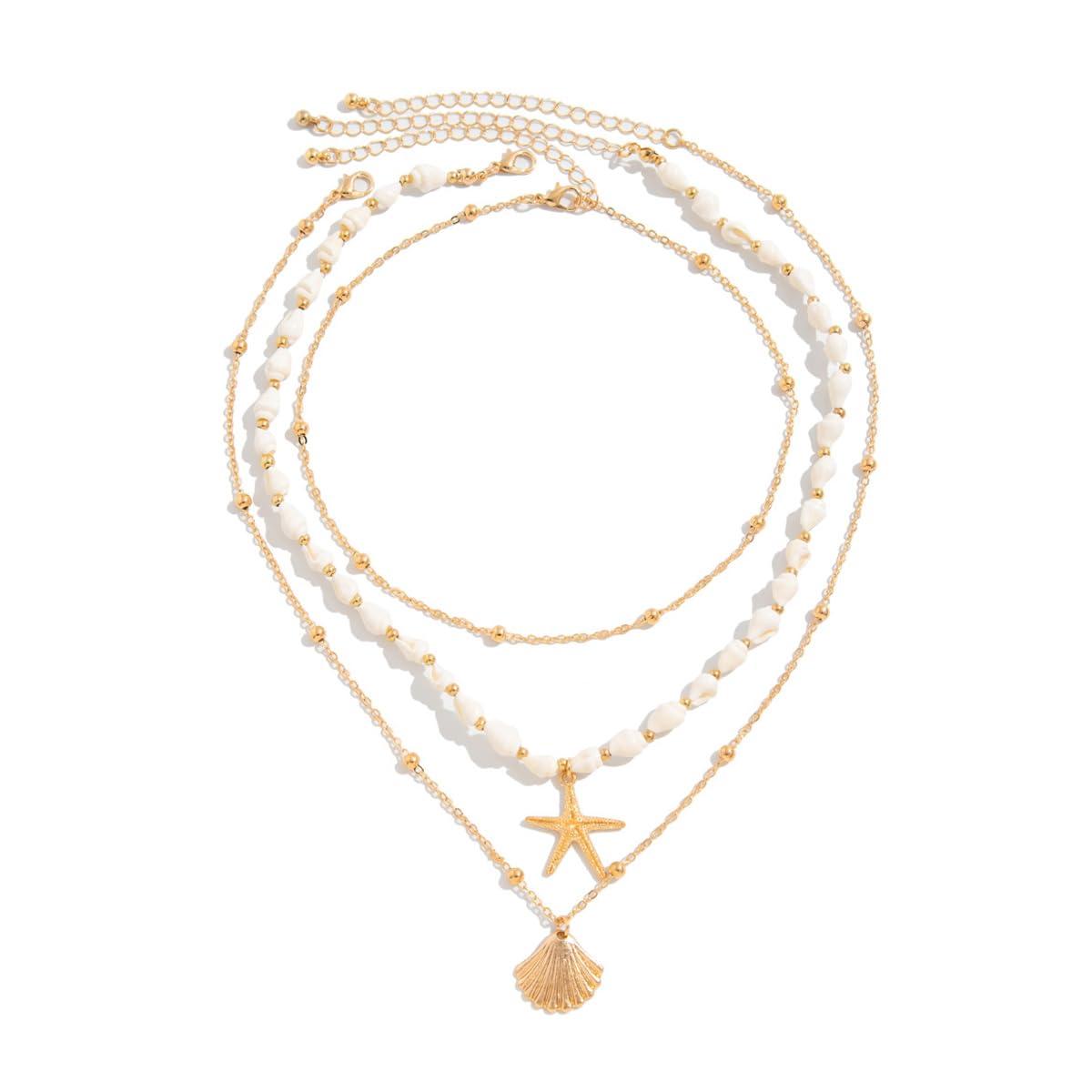 SANNIDHI 3Pcs Necklace for Woman Gold Seashell Starfish Beach Jewellery