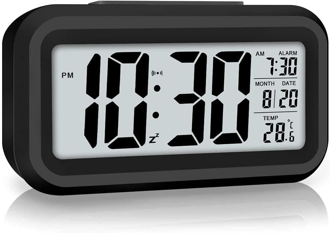 AERYS Digital Alarm Clock with 1 Year Warranty, Night Sensor, Date and Temperature Display, Desk Table Clock for Students, Home, Office, Bedroom, Living Room,Home Decor, Corporate Use (Black Digital)