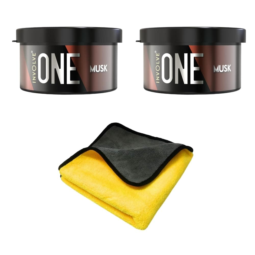 Involve your senses One Fiber Combo - Musk Car Perfume (Pack of 2) & Microfiber Cotton Cloth | Car Air Freshener | Car Accessories Interior