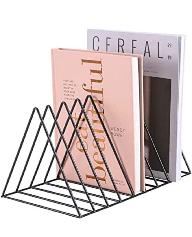 Zepdos Triangle Newspaper and Magazine Stand, Newspaper Rack, File Racks, Holder Desktop Iron Book Rack, Document Storage Rack for Table Office, Tabletop Desk File Organizer (Pack of 1)