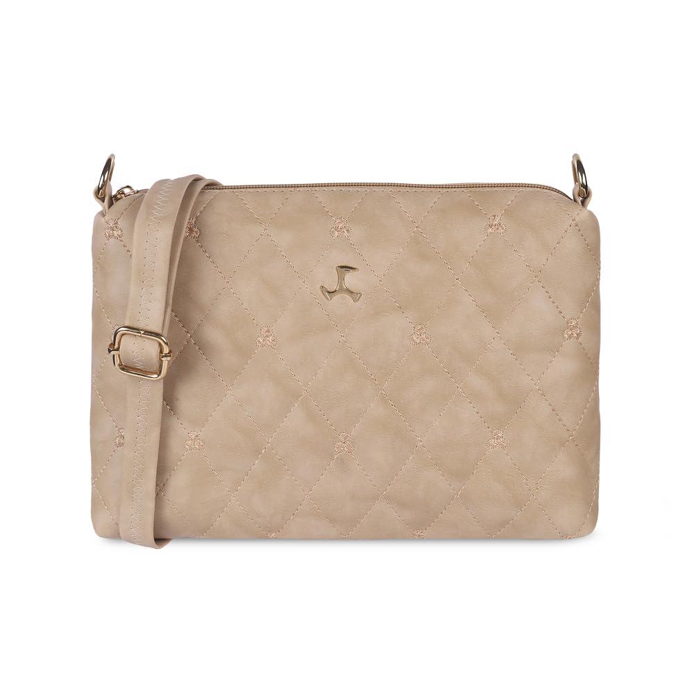 Mochi Women's Beige Faux Leather Quilted Sling Bag with Adjustable Strap (66-7354)