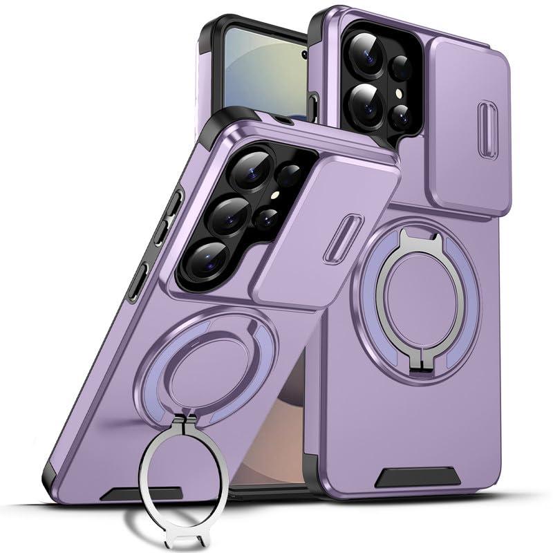 LuxuryKase Shockproof Rugged Case for Samsung Galaxy S26 Ultra | Slide Camera Cover | 360° Rotating Ring Kickstand | Military-Grade Protection - Lavender Purple