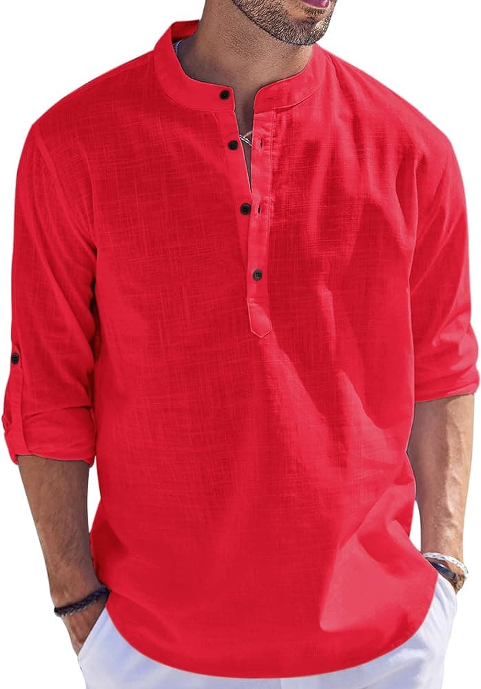 Bellstone Men Solid Cotton Blend Straight Kurta Shirt Red