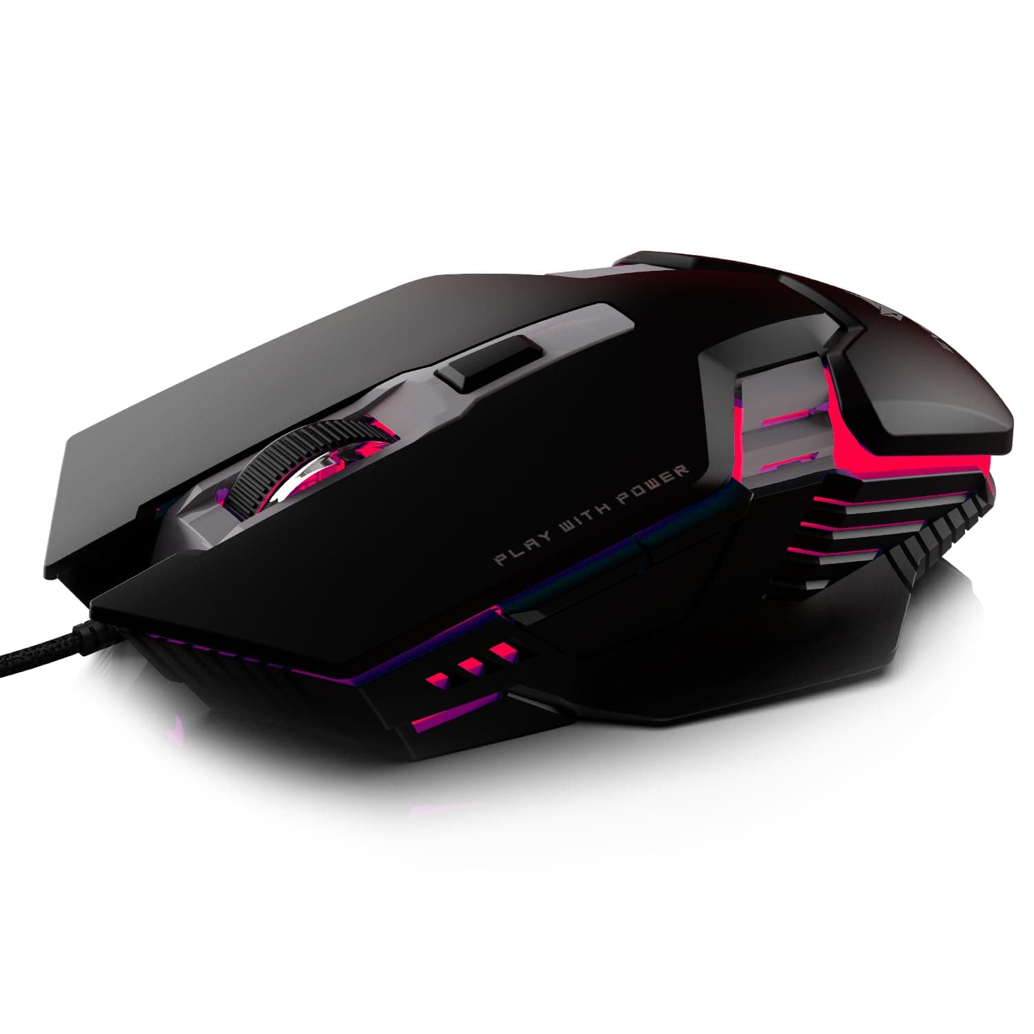 EvoFox New and Upgraded Spectre Wired Gaming Mouse with Up to 7200 DPI Gaming Sensor | 6-Button Design | Upto 7 Million Clicks | 7 Colours Rainbow Lighting | 1.5m Braided Cable (Black)