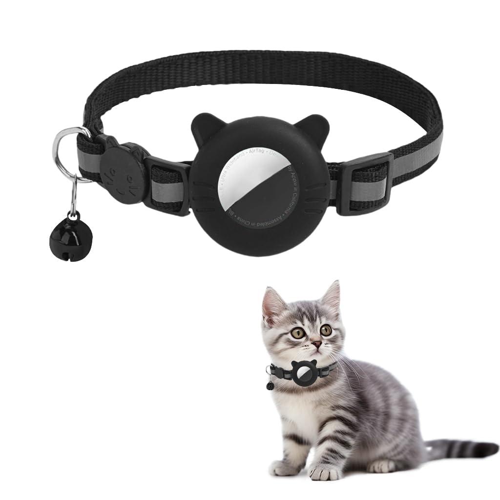 Qpets Cat Collar with Bell, Reflective Safety Collar with AirTag Holder