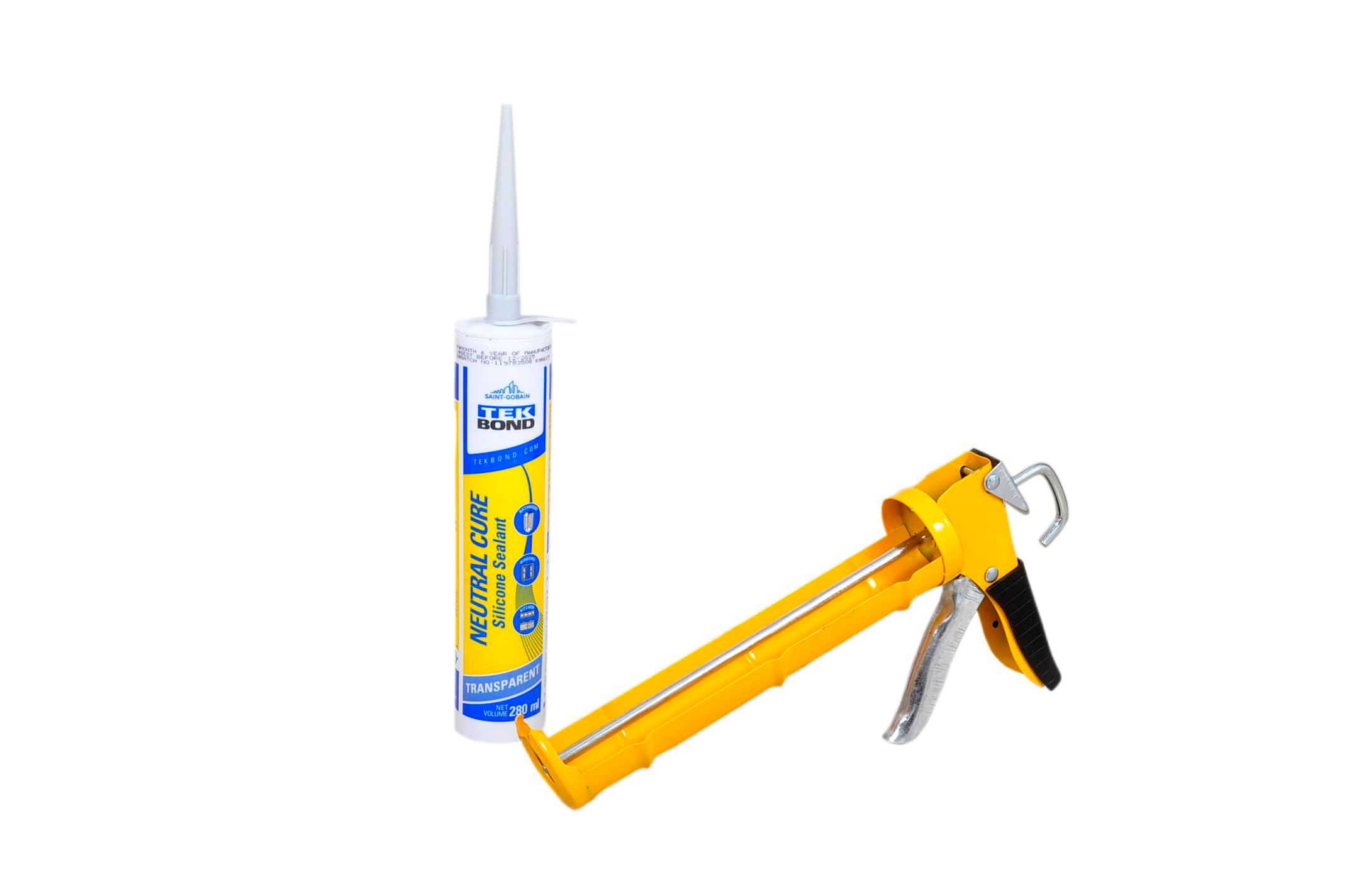 Haxo TekBond Neutral Clear Silicone Sealant Adhesive Caulk with DIY GUN, Paintable, for General Purpose, Aquarium, Glass to Glass Adhesion Application (Clear)
