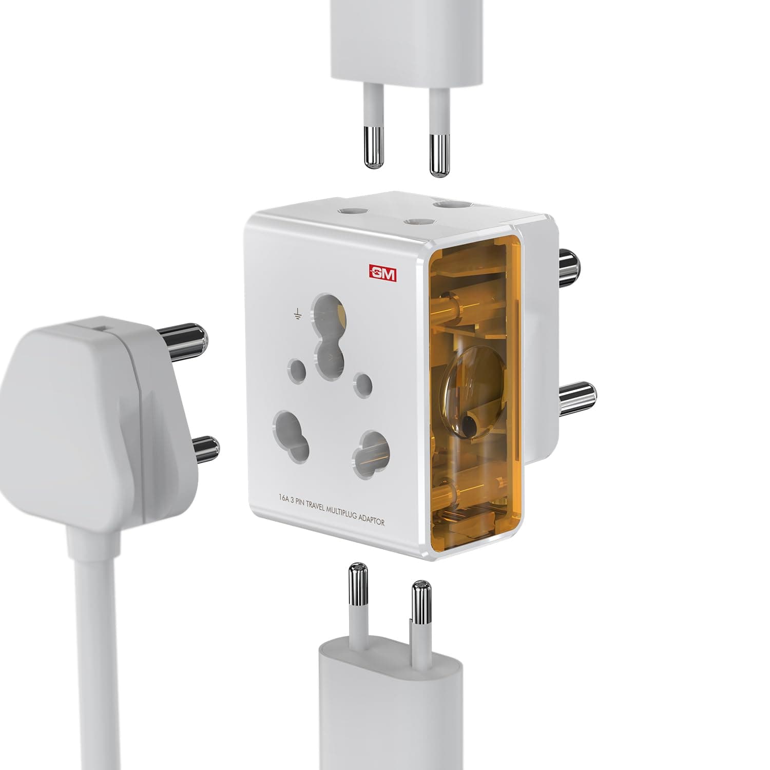 GM 16AMP 3-Pin Multi Plug Adapter | Universal Travel Charger | Supports 2-Pin & 3-Pin Plugs | Multiple Charging Ports | Charge Smartphones, Laptops & Other Devices | Compact & Reliable|GM 3050 (White)