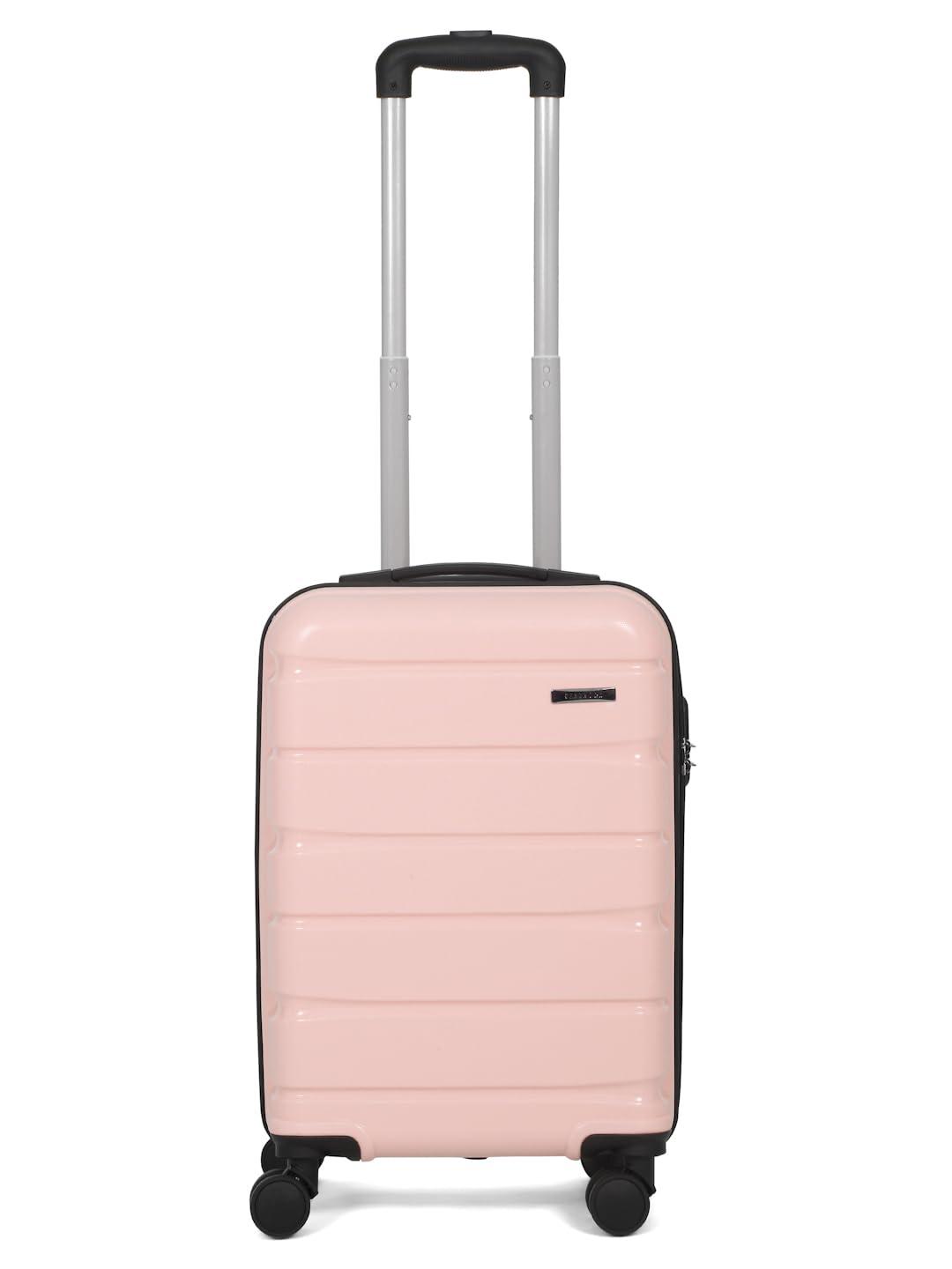 Teakwood Small Size 55 CM 8 Wheels Trolley Bag, Hard Cabin with Zipper Closure, Adjustable Push Button & Cross Side Strap, TSA Lock System 360 Degree (Small, Rose)