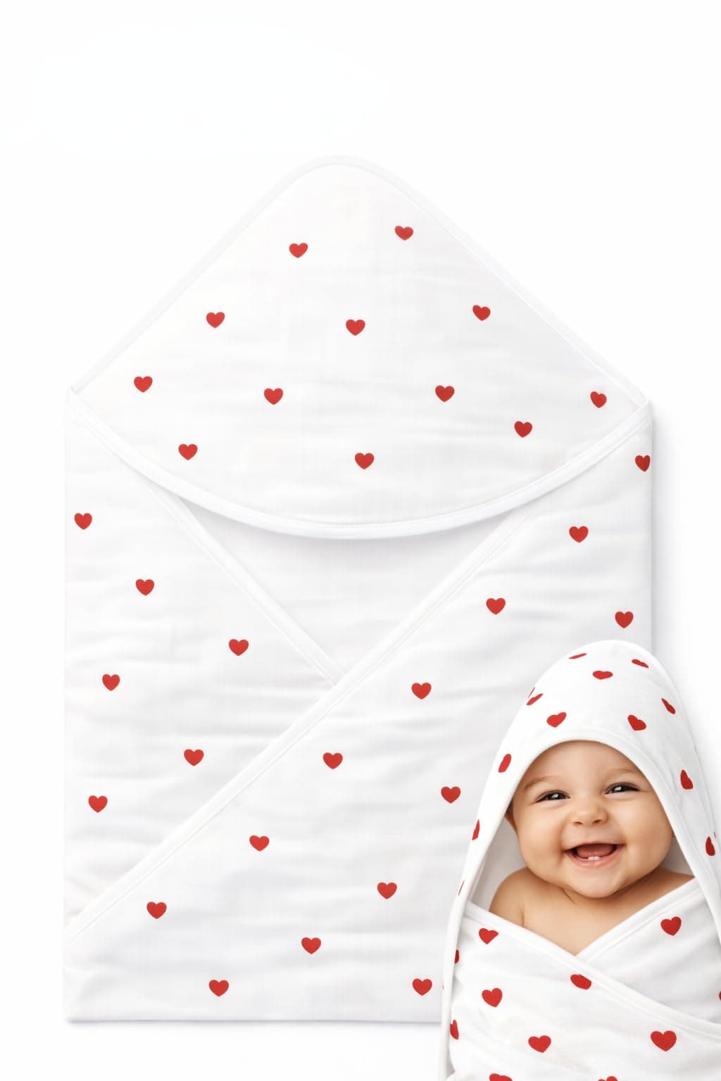 MomNess Baby Hooded Wrapper for Newborn, 100% Muslin Cotton Hooded Towel & Blanket, 75×75 cm, 4 Ply, Ultra Soft & Absorbent Bath Towel for Infants & Toddler, Natural Dyes