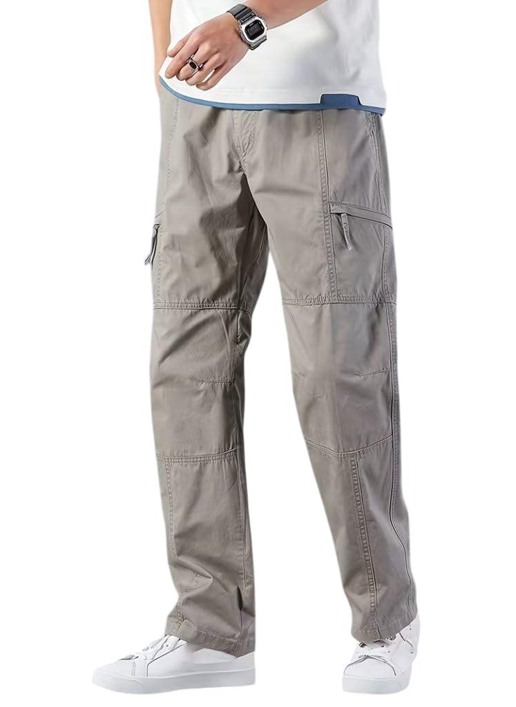 THE FEBZA Men’s Cargo Pants | Casual Cotton Cargo Trousers for Men | Regular Fit Multi Pocket Outdoor Travel Pants | Stylish Comfortable Casual Bottom Wear for Men(1690_Gry_32) Grey