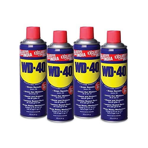 WD-40 Multipurpose Spray, Rust Remover, Cleans Bike Chains, Hinge Lubricant, Loosens Jammed Parts, Degreaser, and Cleaning Agent, 420ml x Pack of 4