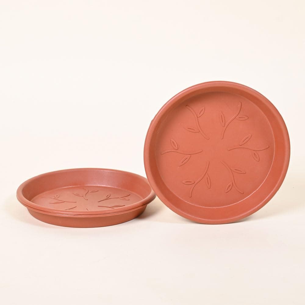 Ugaoo UV Treated Gardening Plastic Tray (Plate/Saucer) for Pots - 8 inch, Brown/Terracotta Color, Set of 3 | Tray for Plants Pot for Indoor Home Decor & Outdoor Garden & Balcony