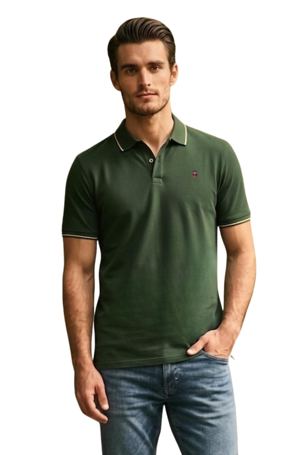Louis Philippe Cotton Men's Solid Slim Fit T-Shirt (LRKPCSLFC86350_Green, XL