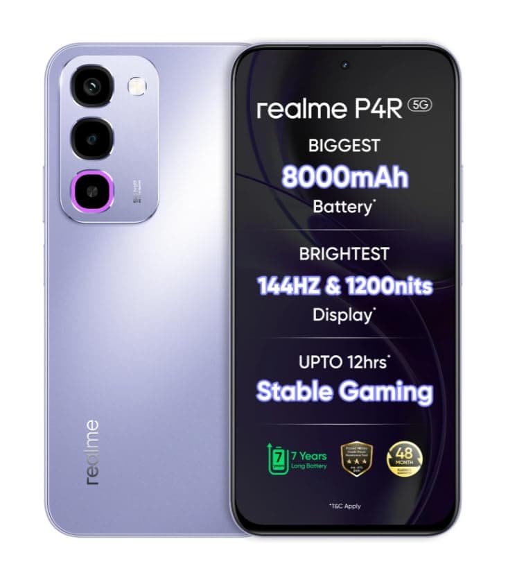 realme P4R 5G Smartphone, Lavender Glare, 8000mAh Battery, 144Hz Display, 6 GB RAM, 128 GB
