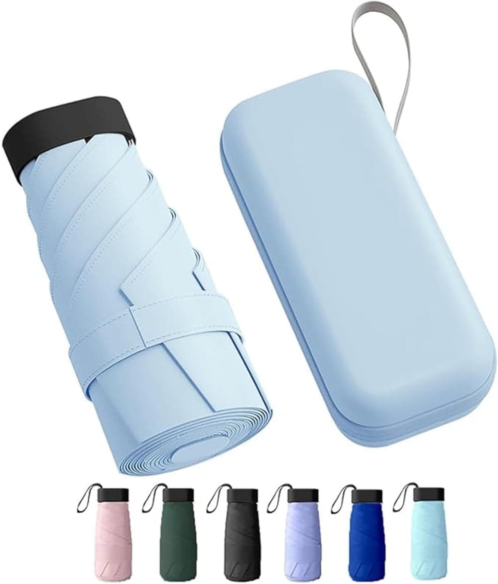 TEKCOOL Travel Mini Folding Compact Umbrella with Case, Manual Open 6 Ribs Lightweight Portable, Small Sun & Rain Pocket Umbrella for Girls and Women- Use in Rain & Summer(SkyBlue)''