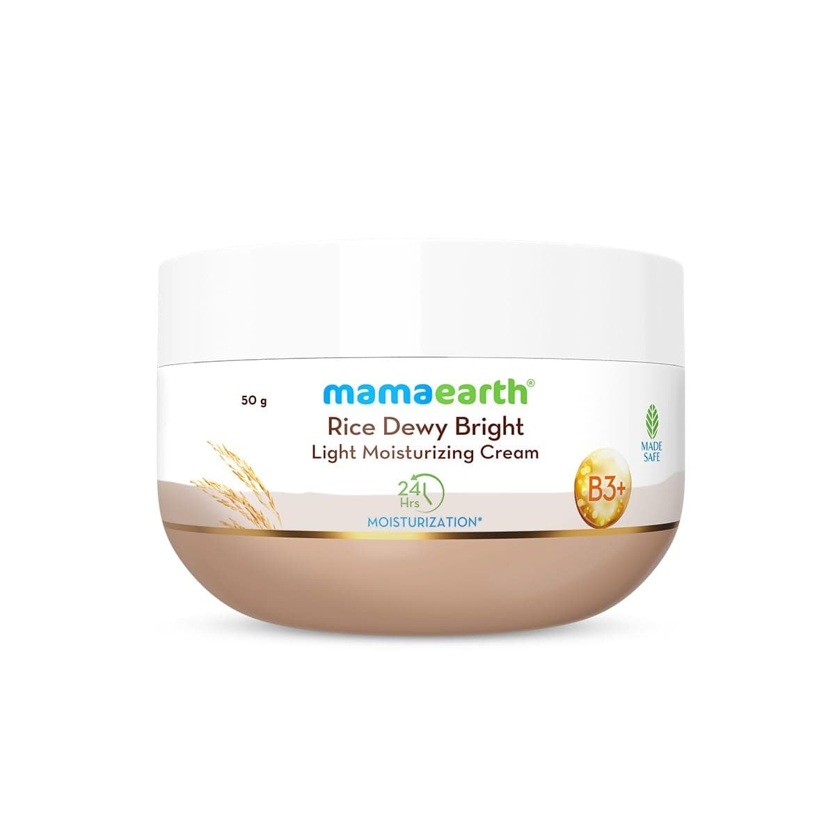 Mamaearth Rice Dewy Bright Light Moisturizing Cream with Rice Water & Niacinamide for Glass-Skin - 50 g | 24 Hrs Long-Lasting Moisturization | For Face, Hands & Body | Gives A Glass-Skin Glow | Non-Greasy & Quick Absorbing