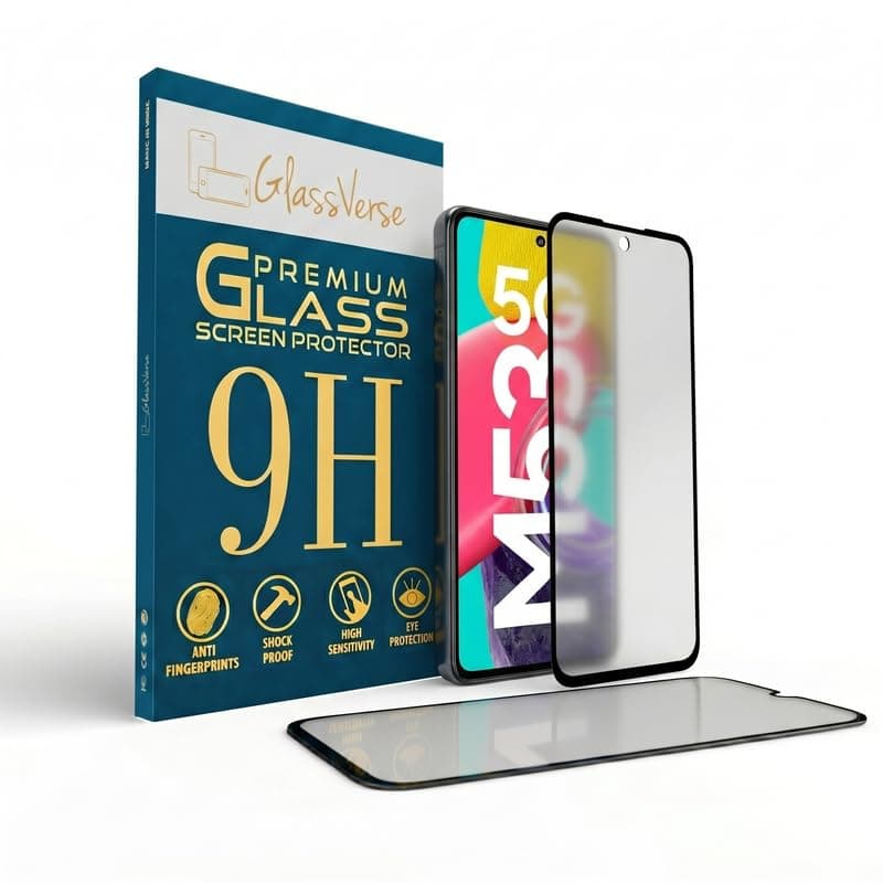 GlassVerse Matte Tempered Glass for Samsung Galaxy M53 5G | Anti Glare, Smooth Touch Screen Protector, 9H Hardness, Edge to Edge, Case Friendly, Hassle-less Installation Kit Included. (Pack of 1)