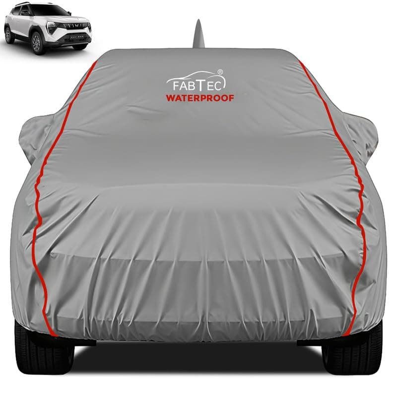 FABTEC Waterproof Premium Car Cover for Mahindra XUV 300 Super Waterproof Car Body Cover Heavy Duty Durable PEVA Grey with Red Piping