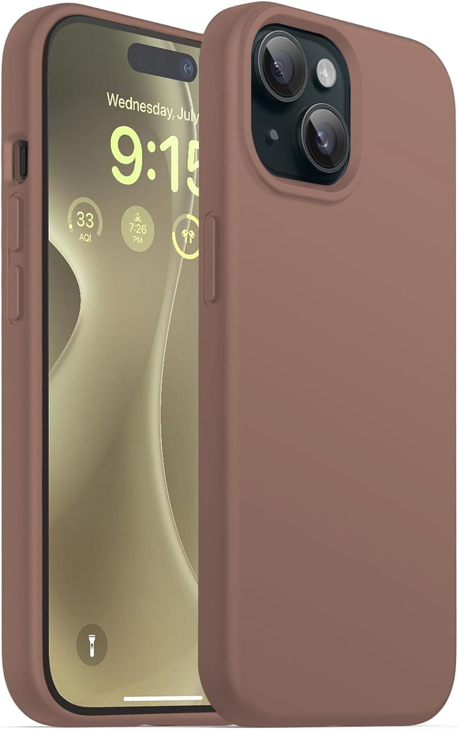 DIZORO Compatible for iPhone 15 Case 6.1, Slim Liquid Silicone Case 3 Layers Full Covered Soft Gel Rubber Phone Case Protective Cover 6.1 Inch - Brown