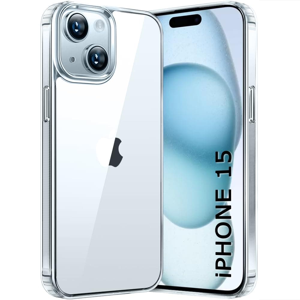 TheGiftKart Ultra-Hybrid Crystal Clear Back Case Cover for iPhone 15 | Shockproof Design | Hard Back Cover Case for iPhone 15 (PC & TPU, Transparent)