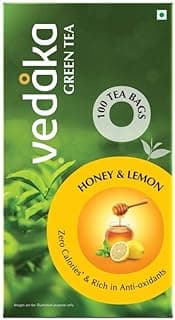 Amazon Brand - Vedaka Green Tea Honey & Lemon Flavor | 100 Bags | 150G | Zero Calories | Natural Source Of Antioxidants | All Natural Flavor| 1.5G Each