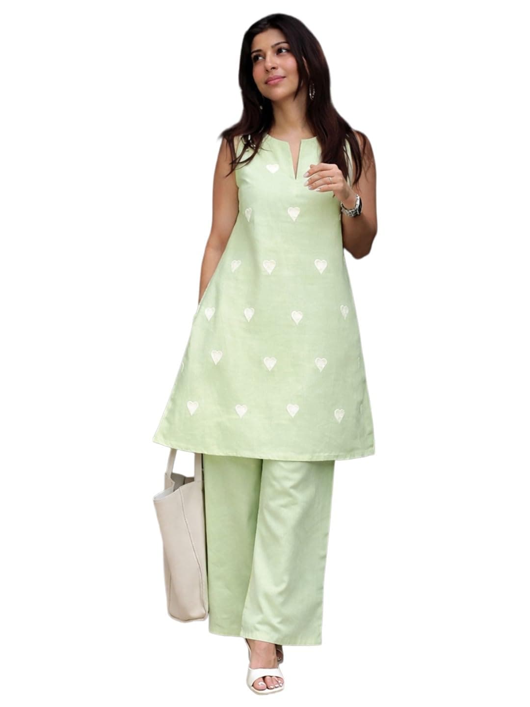 ANNI Designer Women's Cotton Blend Straight Embroidery Kurta with Palazzo (Rushali Pista_4XL_Pista_XXXX-Large)