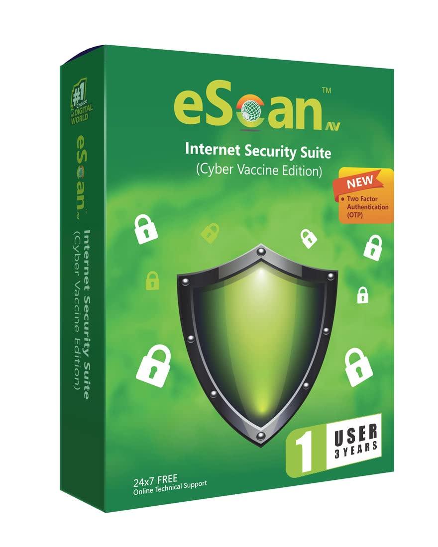 eScan AV Internet Security Suite (Cyber Vaccine Edition) 1 User | 3 Year - Advanced web protection feature : automatically blocks infected, fake and phishing websites and emails (Via Email Delivery Only - in 2 hours, No- CD)