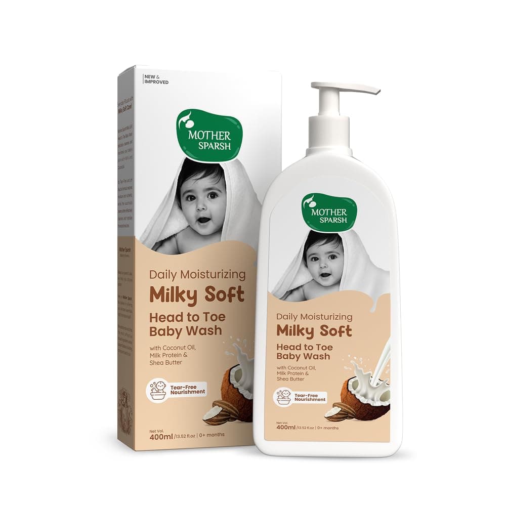 Mother Sparsh Milky Soft Head to Toe Baby Wash & Baby Shampoo-400ml with Milk Protein & Shea Butter | Ph balanced & Paraben free 2 in 1 Moisturizing Natural Baby Body Wash & Shampoo