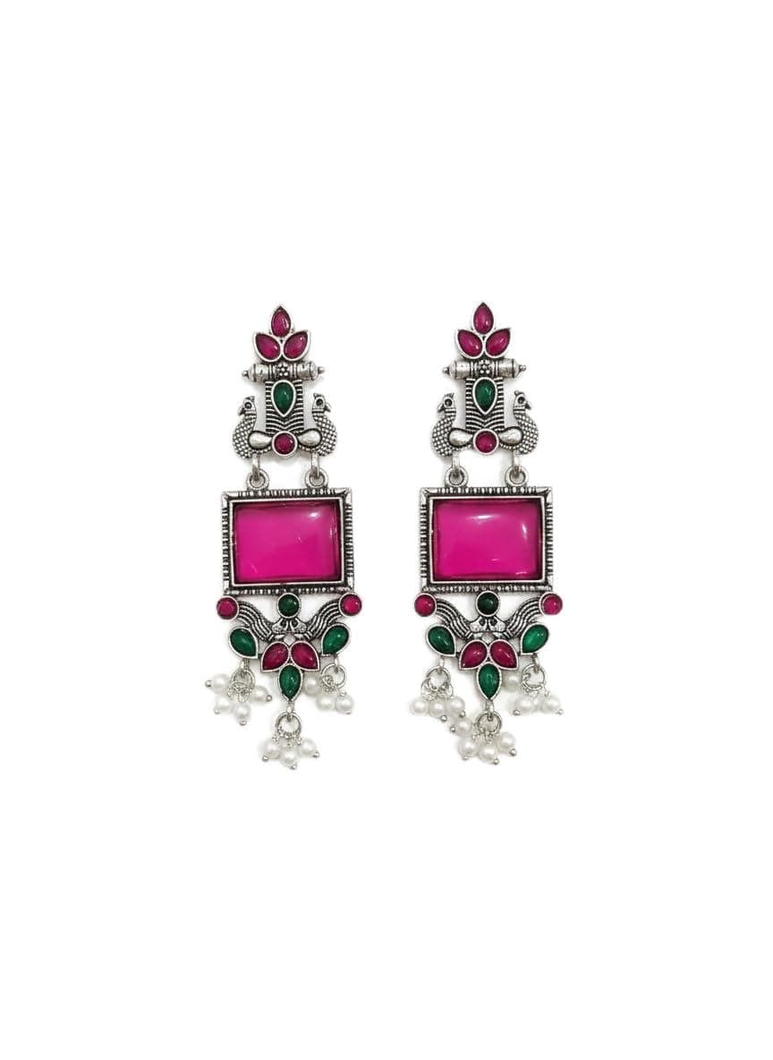 RICH MORE Oxidized Designer Stud Earrings Set, Traditional & Modern Earring Set for Women & Girls, Trendy, Fancy & Fashion Earrings for Daily and Occasion Wear, Lightweight (PINK MORLO)