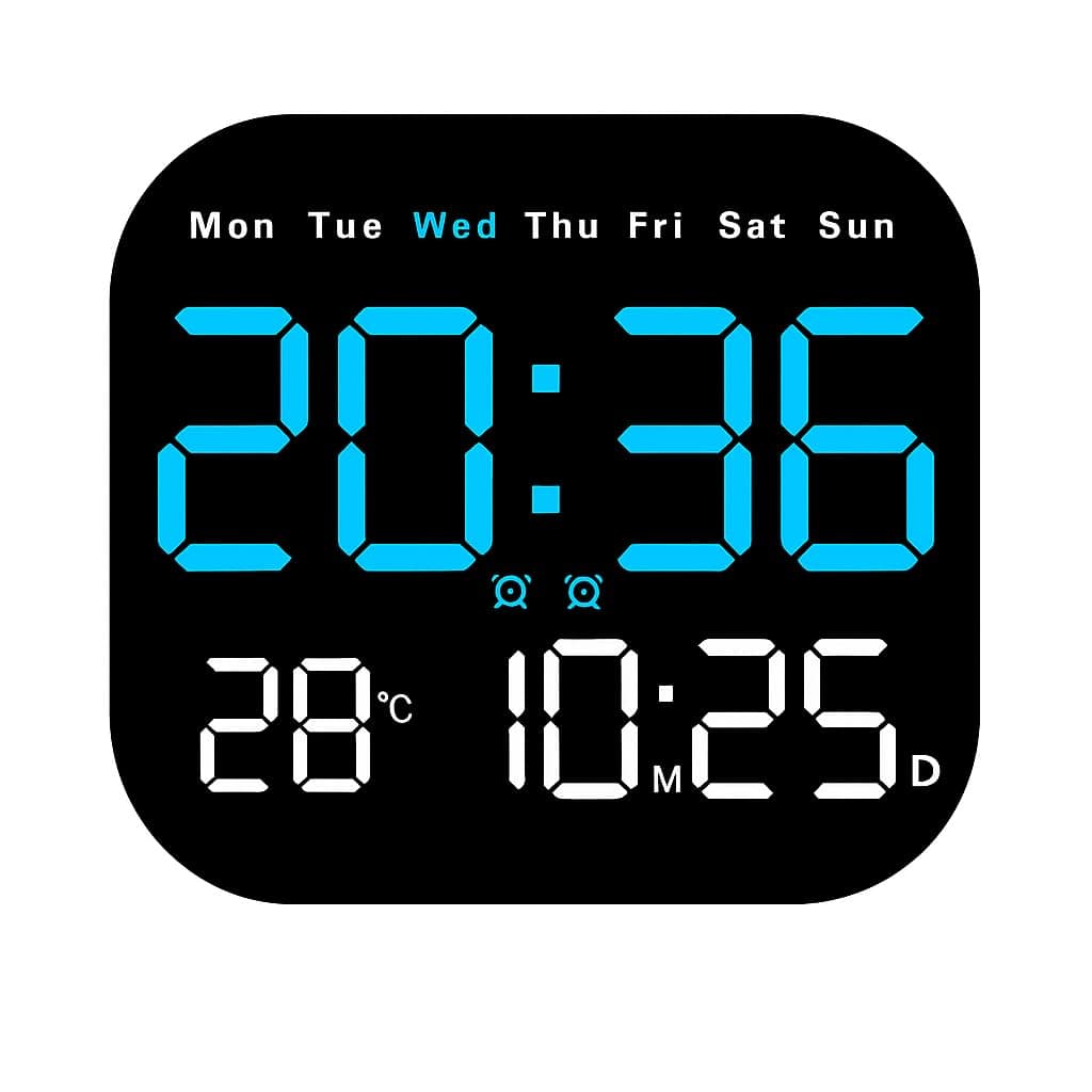 AERYS 9-Inch Plastic Digital Alarm Wall Clock with 1 Year Warranty, LED Display with Date, Temperature, Day of Week, Auto Dimming, Remote Control, Table Desk Clock for Home, Office, Living Room