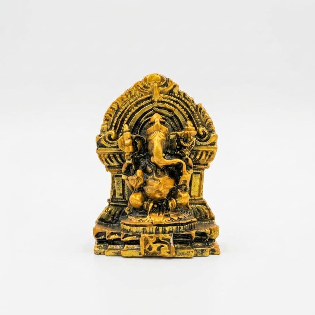 JAYD BOX Mini Lord Ganesha Idol Statue for Car Dashboard, Home Temple, Office Desk Decor | Golden Finish Ganesh Ji Murti Showpiece for Pooja, Gift, Home Decoration & Spiritual Blessings (1)