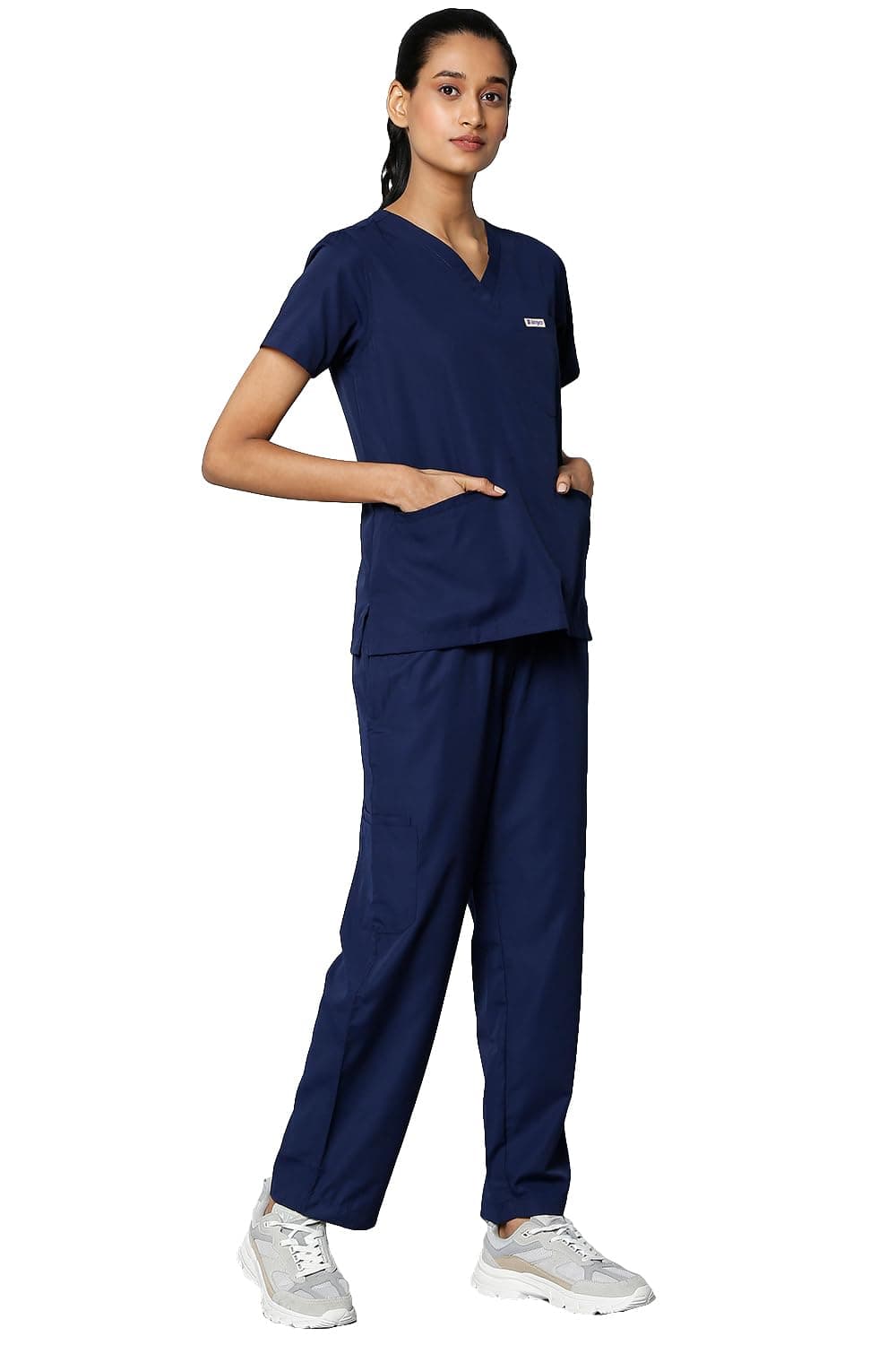 KNYA Essential Women's 10-Pocket Scrub Suit | Set of Top & Bottom | Half Sleeves | V Neck | Breathable Fabric | Comfortable | Durable | Uniform for Doctors, Nurses and Dentists,Navy Blue (M)