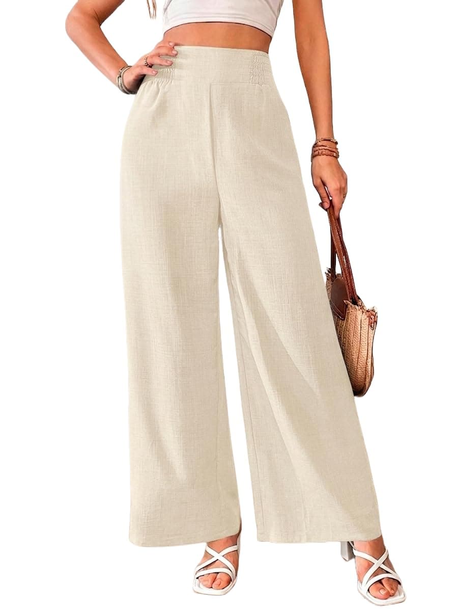 Vogaan Trousers for Women | Loose Fit Trousers Pants | Women's High-Waisted Wide Leg Pant | Korean Trouser for Holiday Off-White