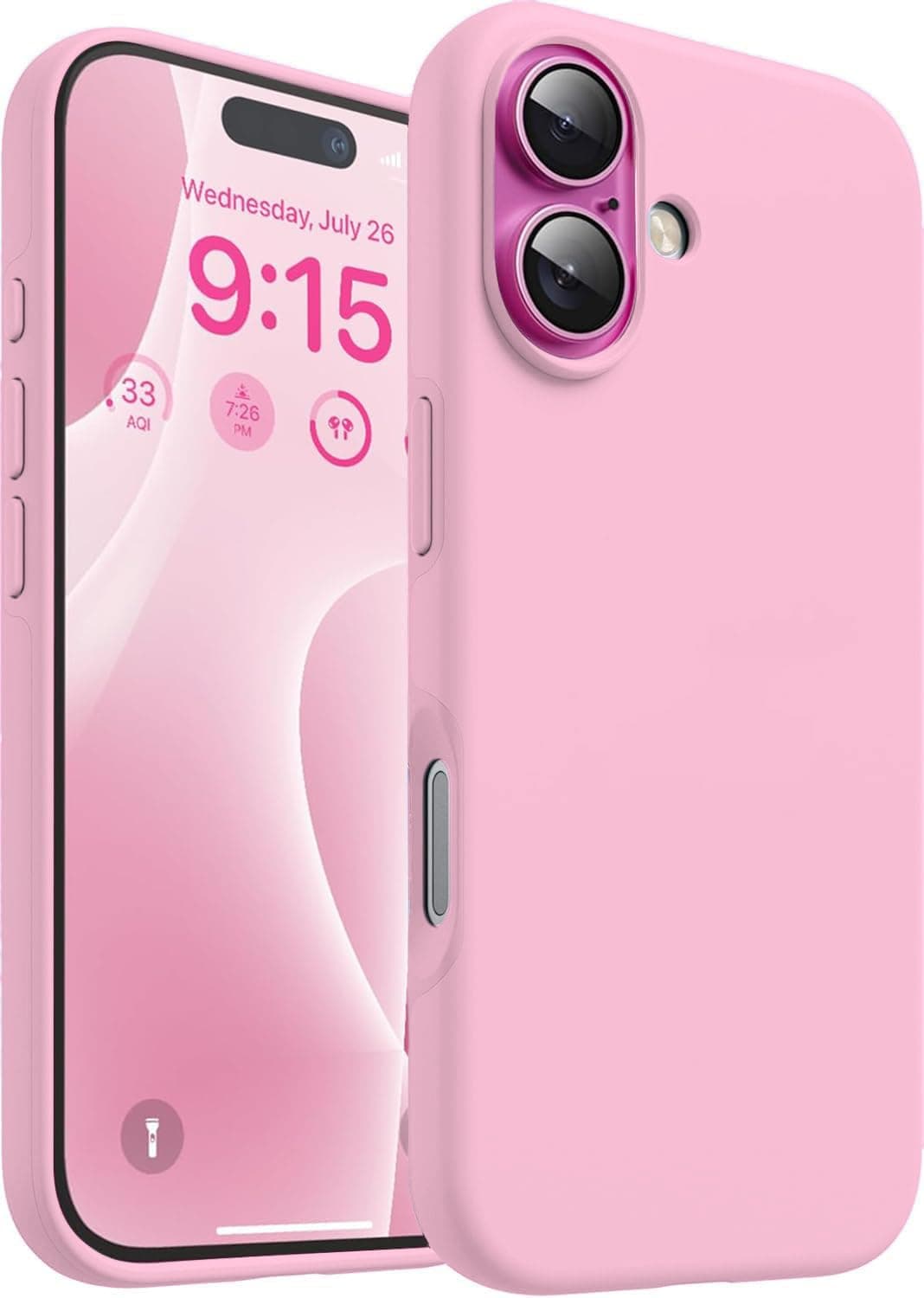 DIZORO Compatible for iPhone 16 Plus Case 6.7, Slim Liquid Silicone 3 Layers Full Covered Soft Gel Rubber Phone Case Protective Cover 6.7 Inch - Pink