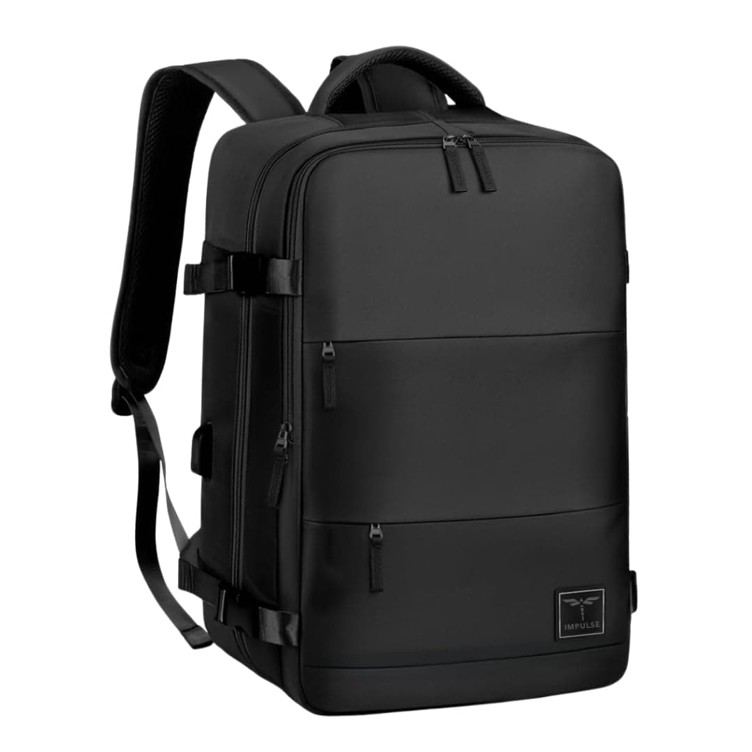 Impulse CommuterElite 40L Unisex Water Resistant Travel Laptop Backpack with USB Charging Port/Office Bag/School Bag/College Bag/Business Bag Fits Up to 16 Inch Laptop (Black)