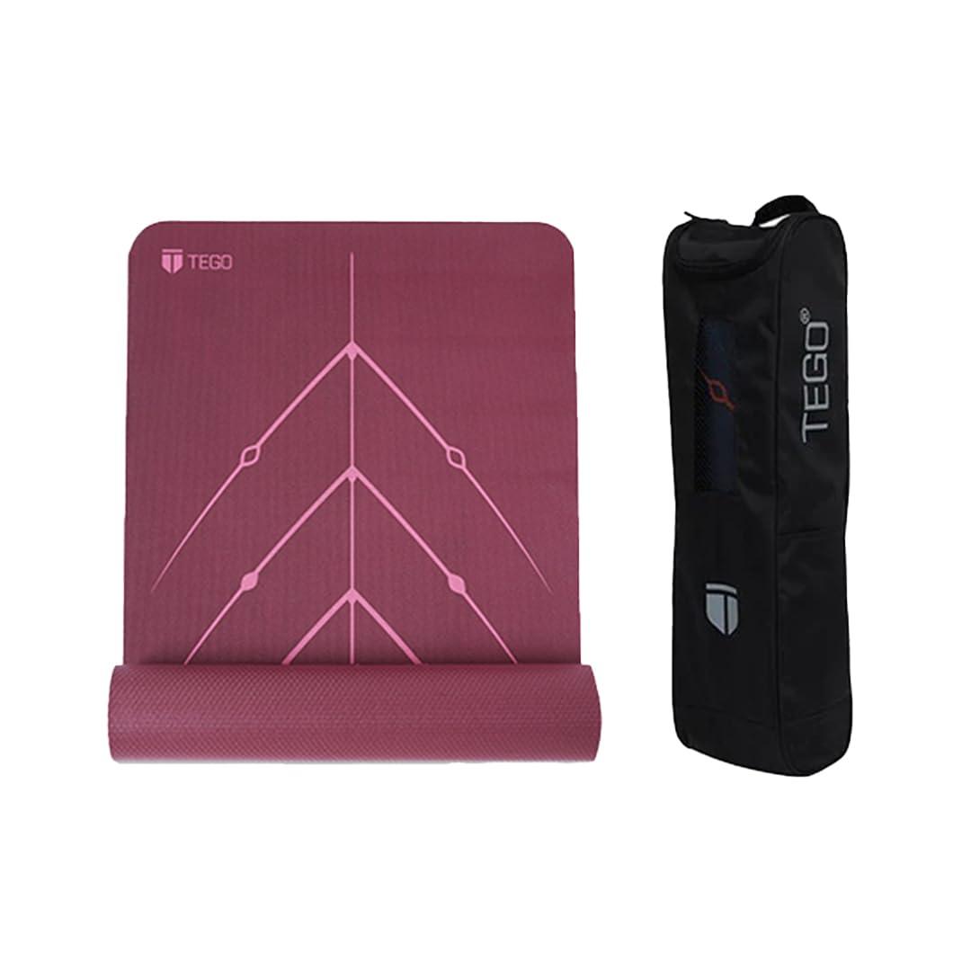 TEGO Stance Yoga Mat with GuideAlign for Posture Alignment (Wine with bag) | Reversible Design with Dual Texture Grip | 5mm Thick | Antimicrobial, Non-Slip, Sweat-Resistant | 6ft x 2ft | Yoga & Fitness Mat | Shoe-friendly Workout Mat
