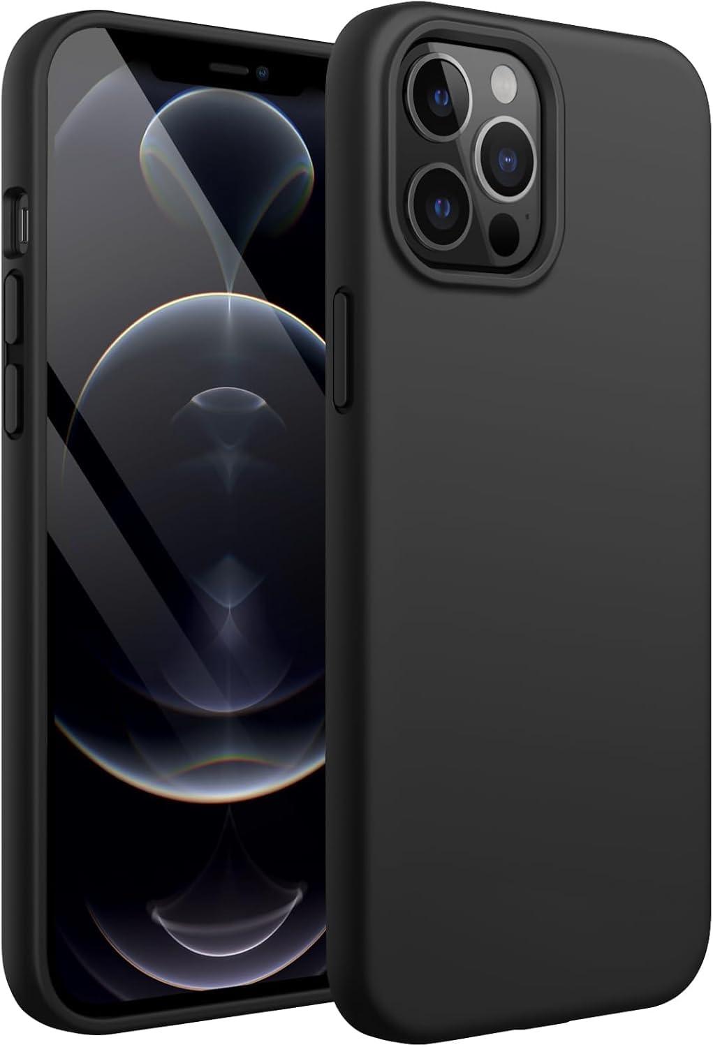 DIZORO® Microfiber Candy Case Compatible for iPhone 12 Pro Max 6.7 inch, Shockproof Slim Back Cover Liquid Silicone Case - Black