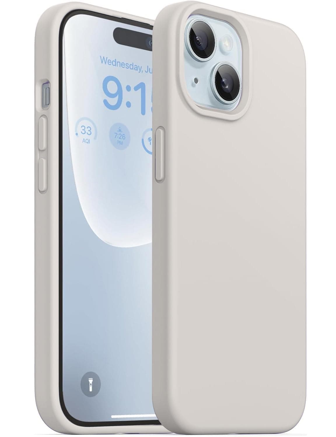 DIZORO Slim Case Compatible for iPhone 15 Case 6.1, Slim Liquid Silicone 3 Layers Full Covered Soft Gel Rubber Phone Case Protective Cover 6.1 Inch (Stone-Grey)