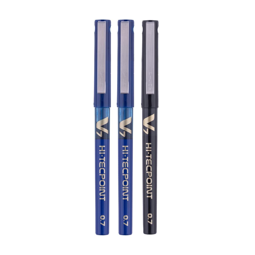 Pilot V7 Liquid Ink Roller Ball Pen (2 Blue + 1 Black)
