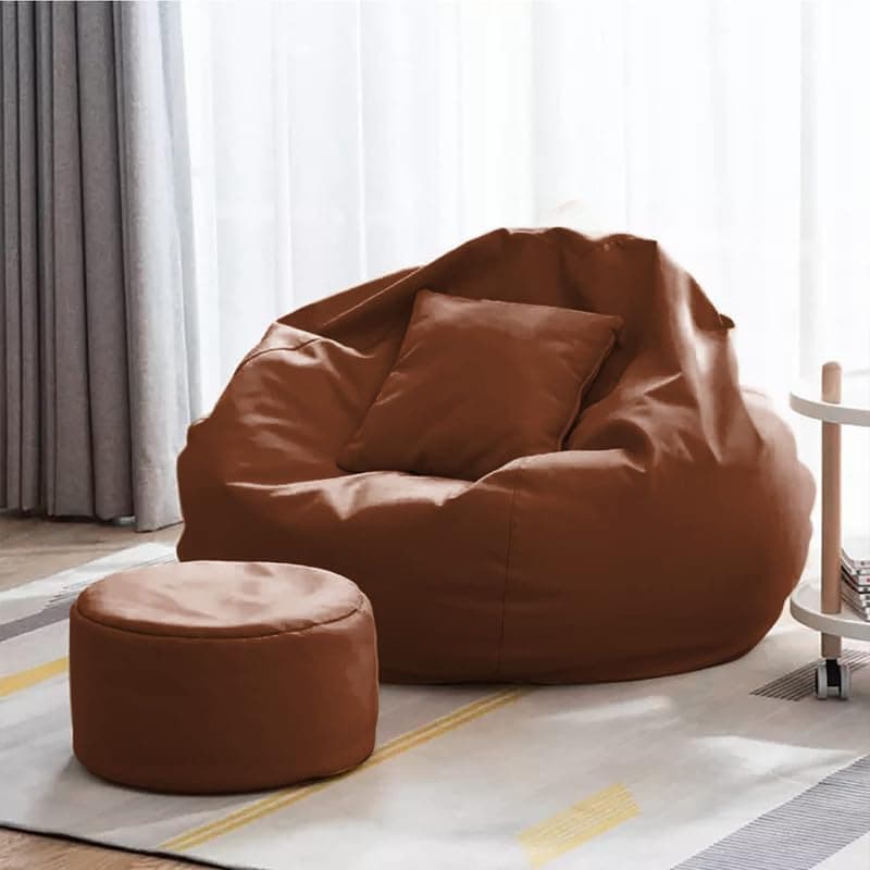 Biggie Bean Bag Chair with Beans Filled 4XL Comfort Edge Bean Sofa–Built for Superior Relaxation–Styled for Elegance with Free Cushion & Footrest (Matching Color : Leatherette Tan-Brown)
